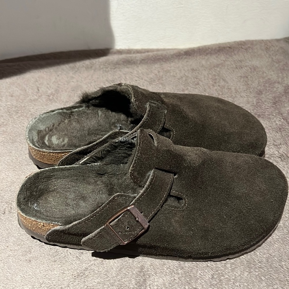 Birkenstock Sz. 39 Boston Shearling Suede Leather Mocha/Mocha Suede/Shearling